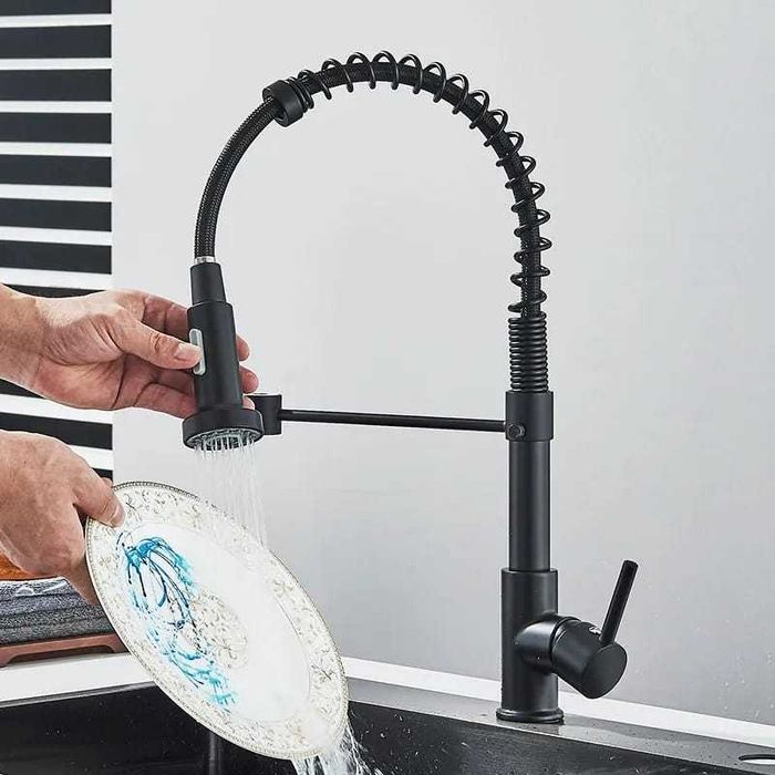 Baterie de bucatarie, cu dus flexibil, 2 functii de curgere, negru mat