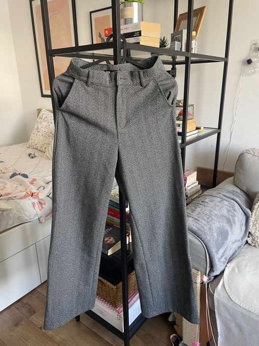 Pantaloni gri cu negru eleganți de toamnă/iarnă Sinsay mărimea xs talie înalte de birou