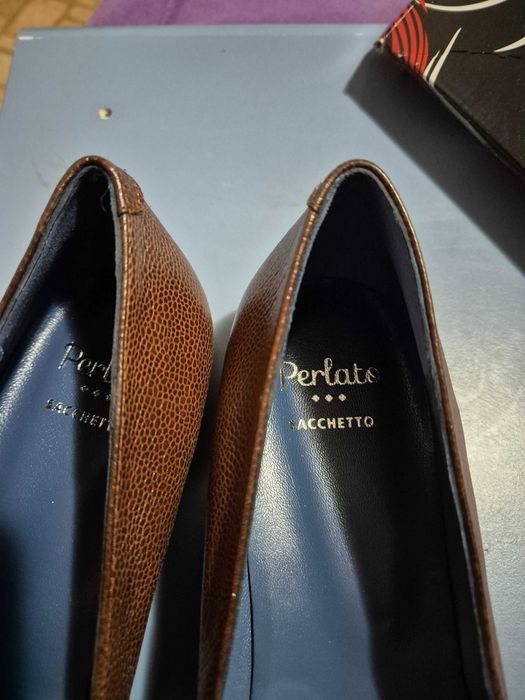 Pantofi dama, PERLATO, marime 42, piele naturala, maro, noi