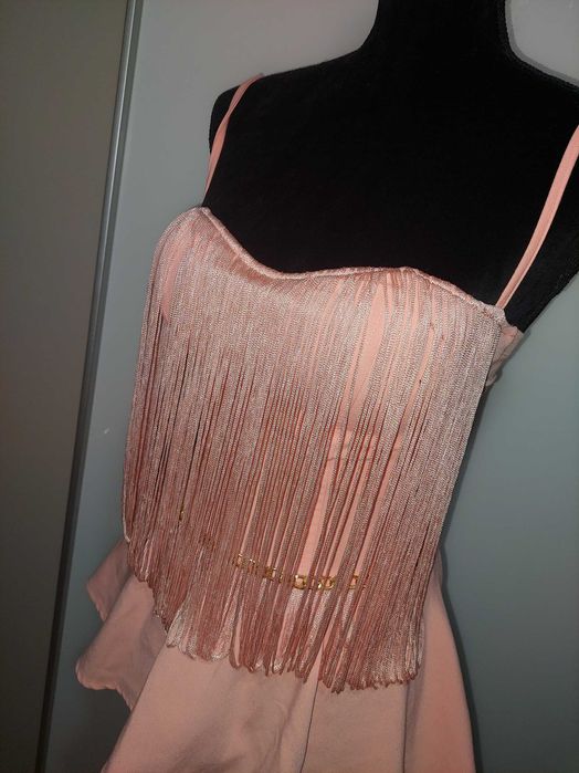 Top roz peplum cu franjuri BBY/Bianca Dragusanu