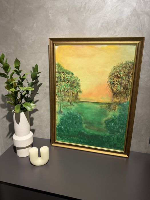 Pădure aurită – tablou original semnat, pictură abstractă contemporană