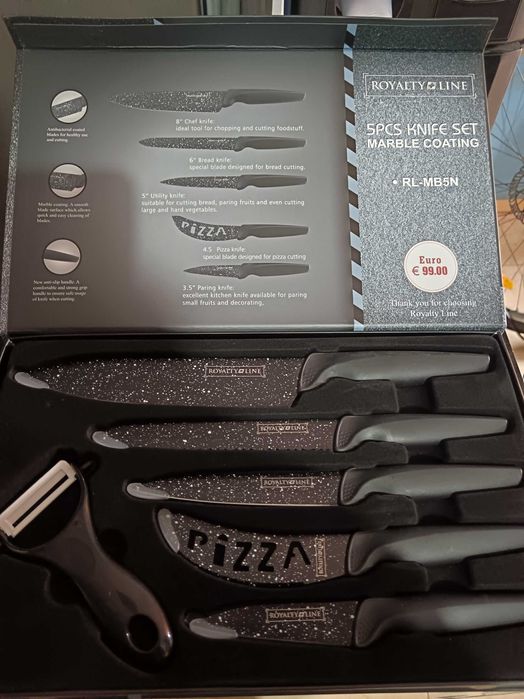 Комплект кухненски ножове Royalty Line – 5 части с мраморно покритие