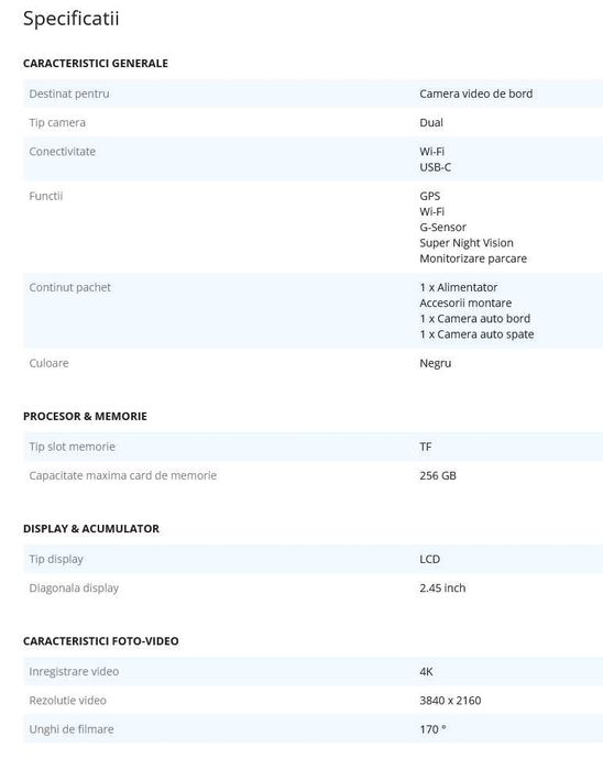 Camera auto de bord fata-spate Wolfbox D07 4K, WiFi, Night Vision,170°