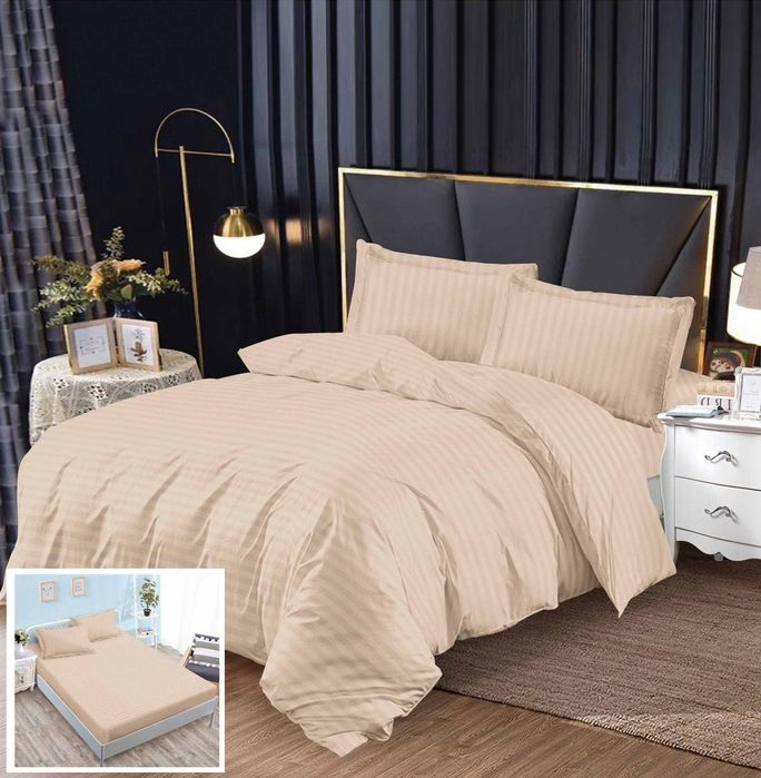 Lenjerie Damasc Mali Dx011, Damasc, 4 Piese, Cu Elastic, Bej