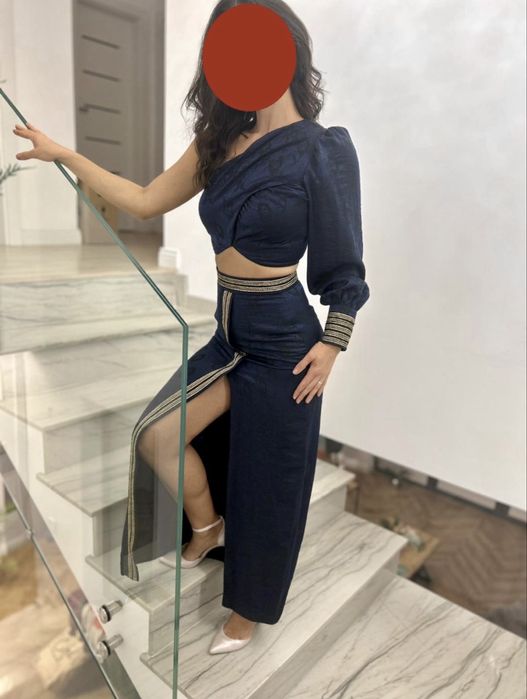 rochie brocart 2 piese matase naturala