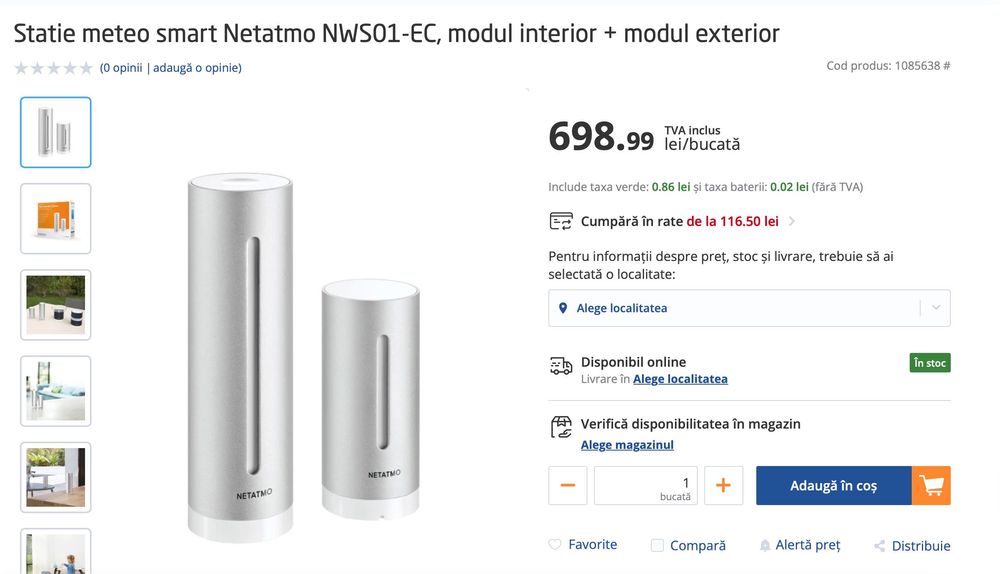 Netatmo senzor temperatura Weather Station meteo + Modul auxiliar