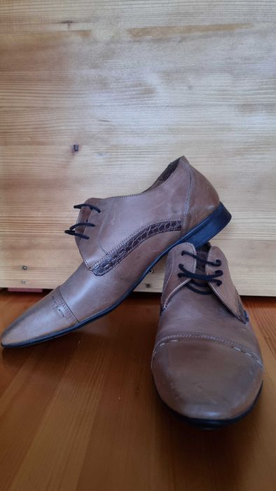 papuci Pantofi piele maro DERBY shoes cu dunga piele sarpe