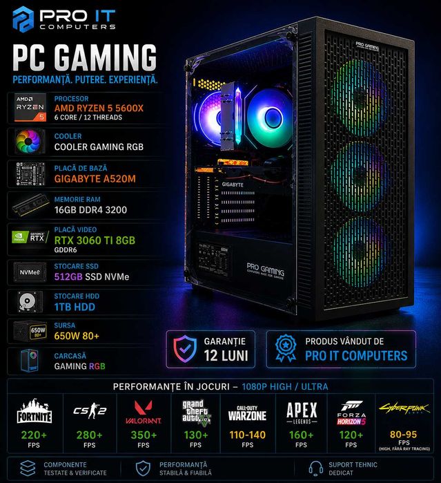 PC Gaming Ryzen 5600X, 16GB DDR4, RTX 3060TI 8GB DDR6, 512 SSD, 1TB