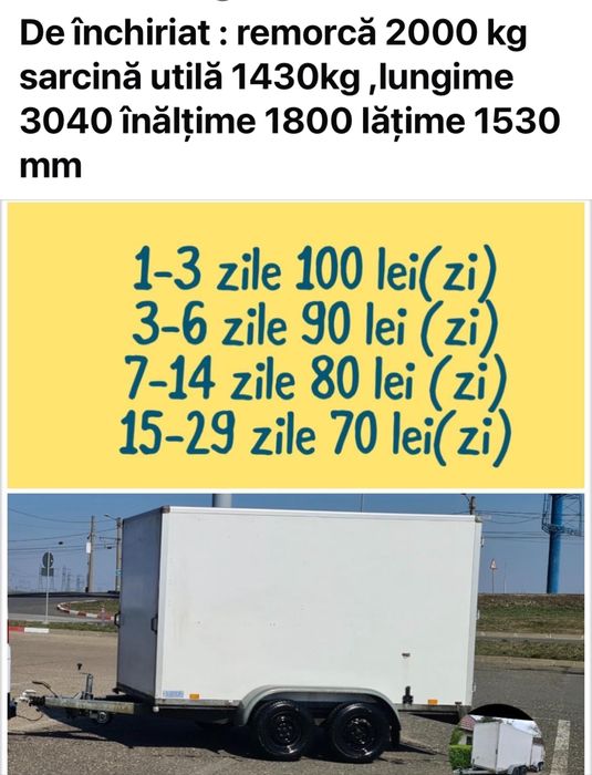 De închiriat autoturisme, microbuze 8+1 ,remorci