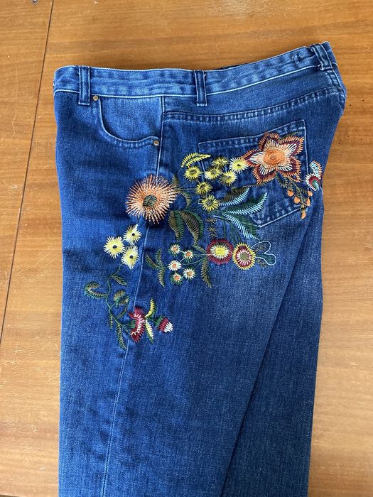 Blugi dama Lachez, M, albastri, cu flori brodate
