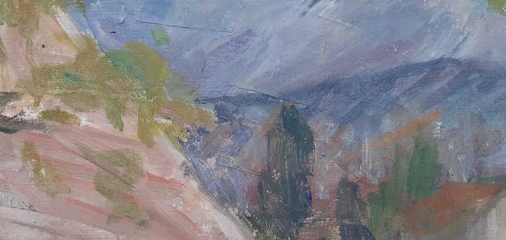 Tablou vechi - in ograda - semnat Ghiata D