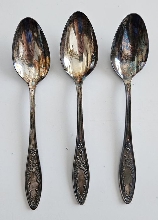 Посребрени лъжици за хранене, МНЦ, СССР, мелхиор, 18 см.