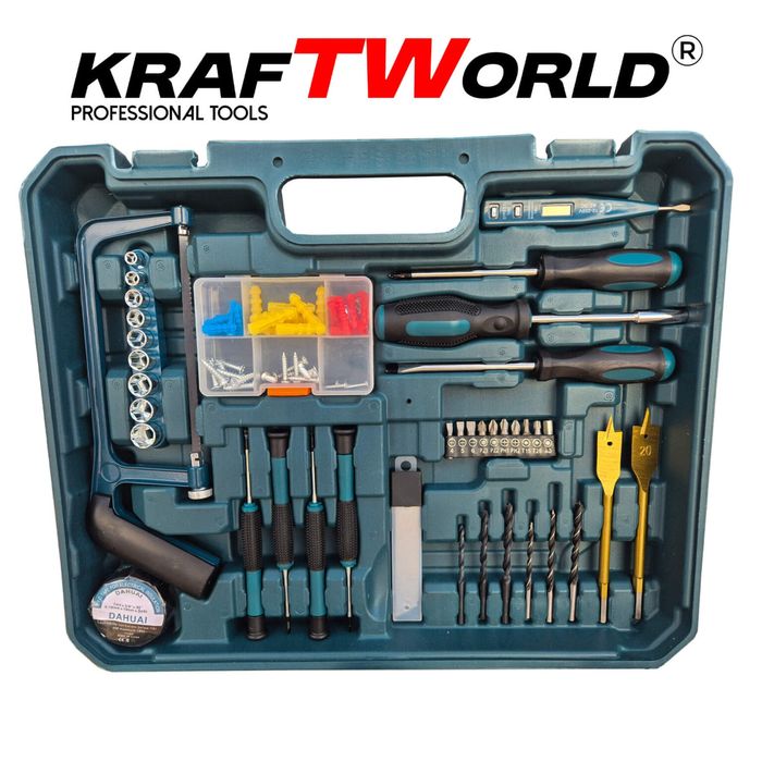 Акумулаторен Безчетков Ударен Винтоверт KraftWorld с 111 части Комплек