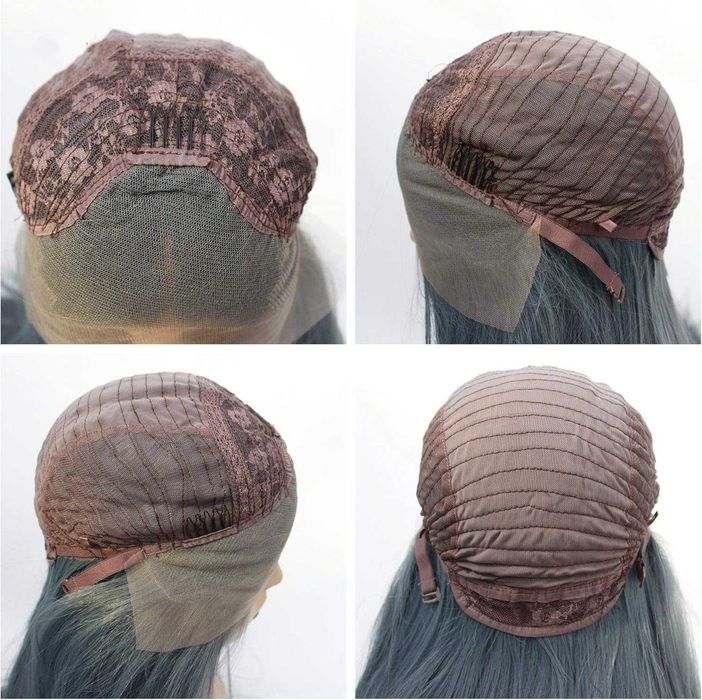 Модерна синьо-сива права перука – 80 см с лейс фронт 13×4