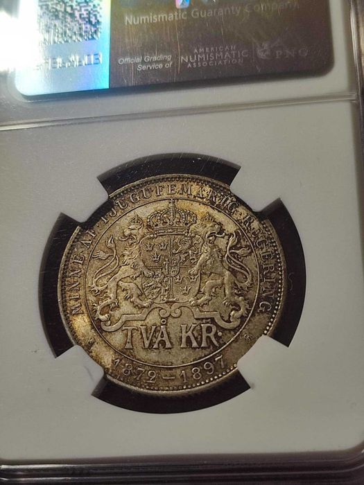 2 крони 1897 г. Швеция, NGC MS 64 (сребро)