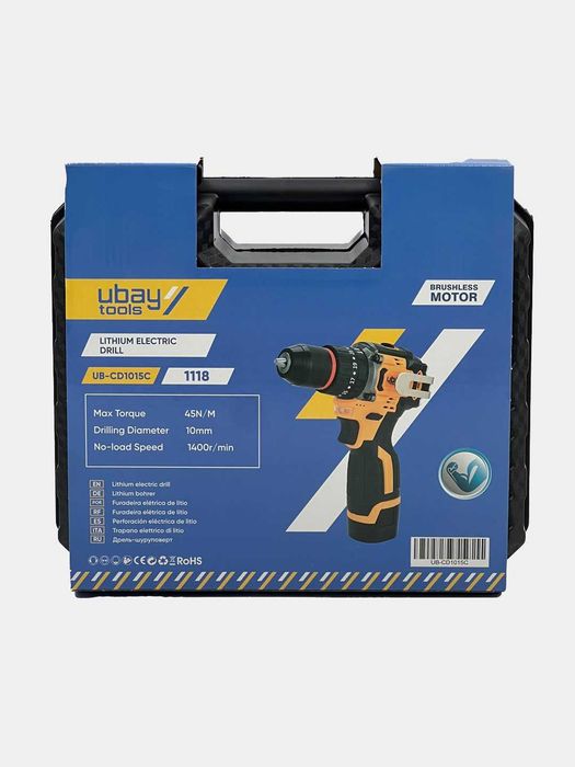 Шуруповёрт Ubay UB-CD1015E, 16.8 В, 45 Н·м, 10мм, бесщёточный