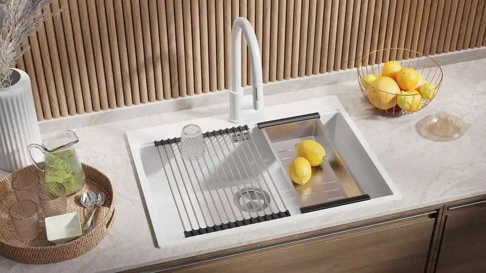 Бяла Кухненска Мивка от гранит модел XXL Осло 70 Top 680 x 500 mm