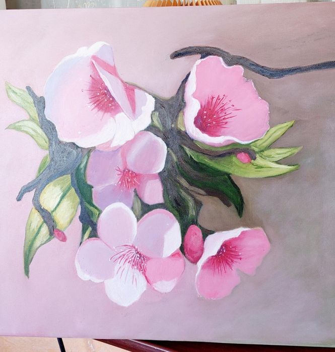 Картина: Дикая вишня и мальва