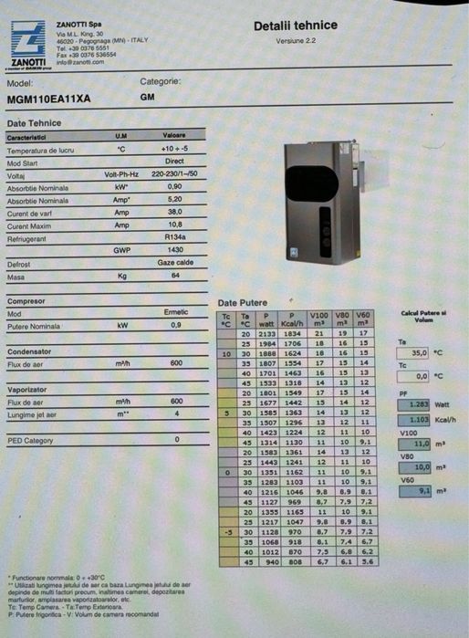 Monobloc zanotti mgm110Ea11xa 14m3 camera agregat refrigerare sigilat