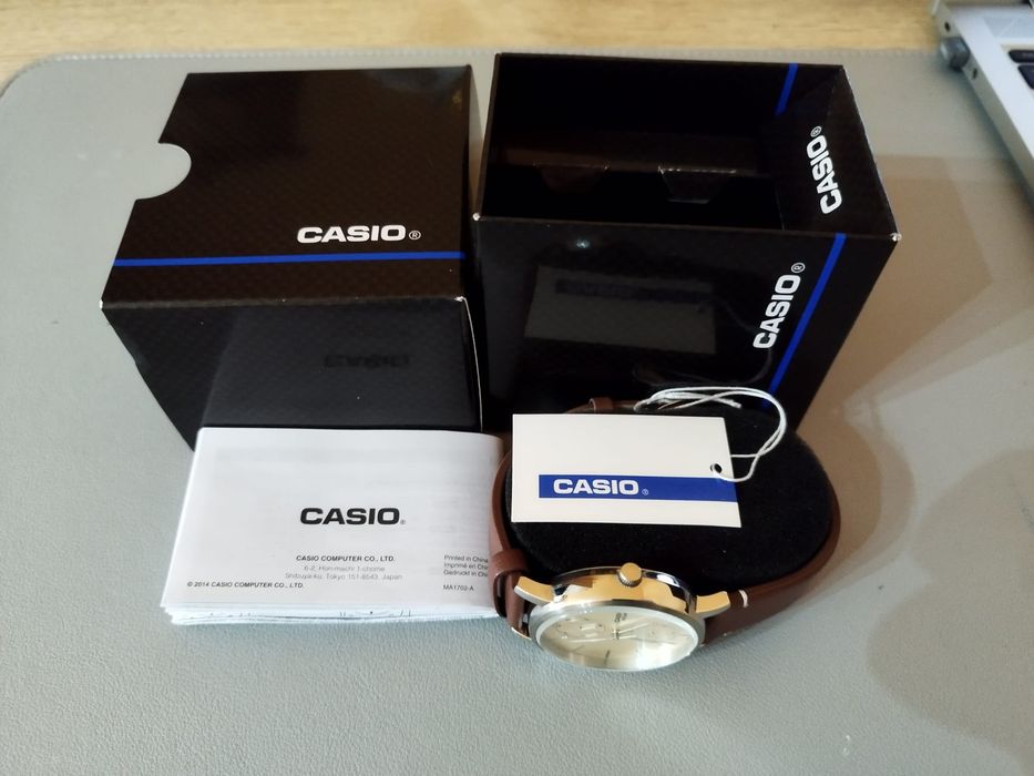 Casio - Ceas barbatesc quartz cu functii multiple, Argintiu, Maro coni