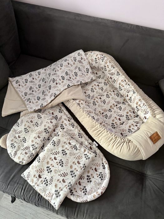 Jukki бебешко гнездо и комплект за количка 5 части Boho Garden & Ecru Velvet