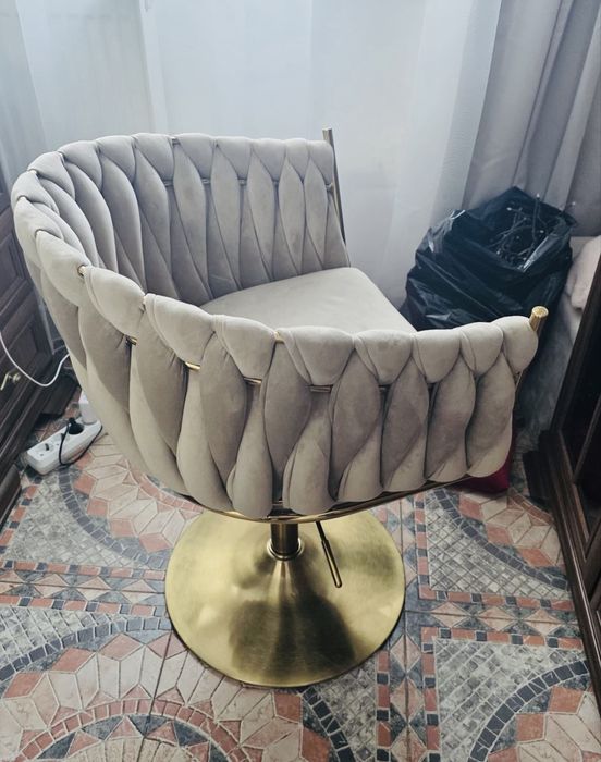 Scaun de birou, Votana, HR750N, Catifea, Baza Aurie, culoare Latte