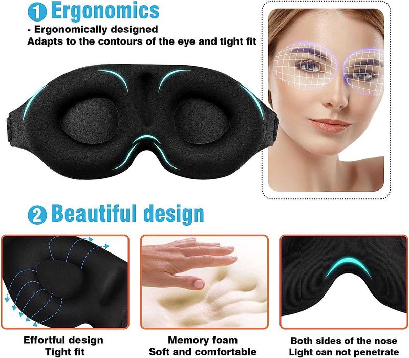 Masca de dormit 3D cu dopuri pentru urechi si husa de depozitare