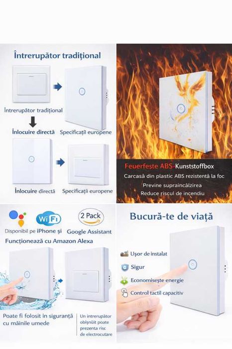 2 x Comutator inteligent de lumină tactil și WiFi Useelink