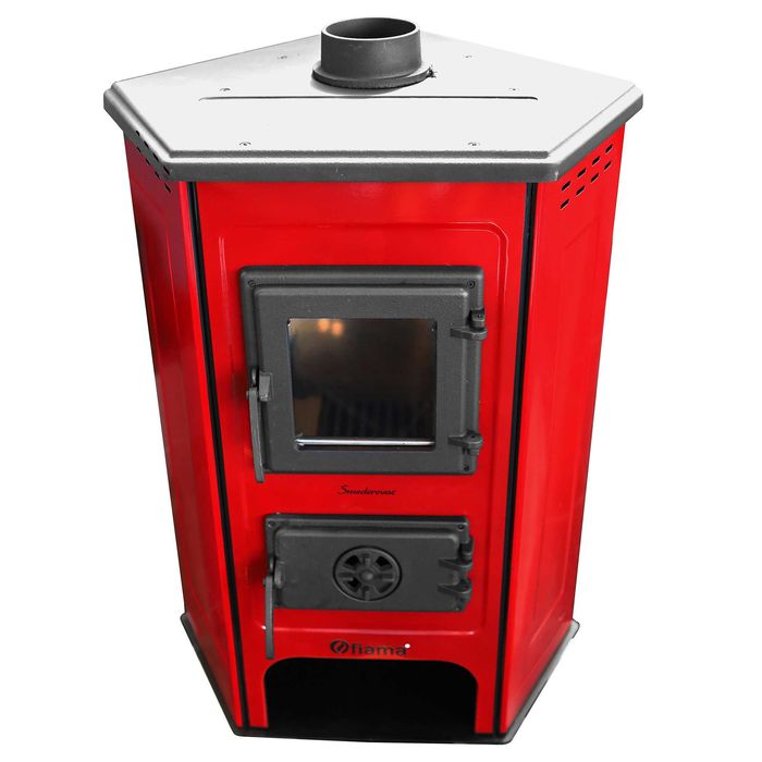 Semineu cu plita din fonta Fiama SD CORNER, pe lemne, putere 6 kW