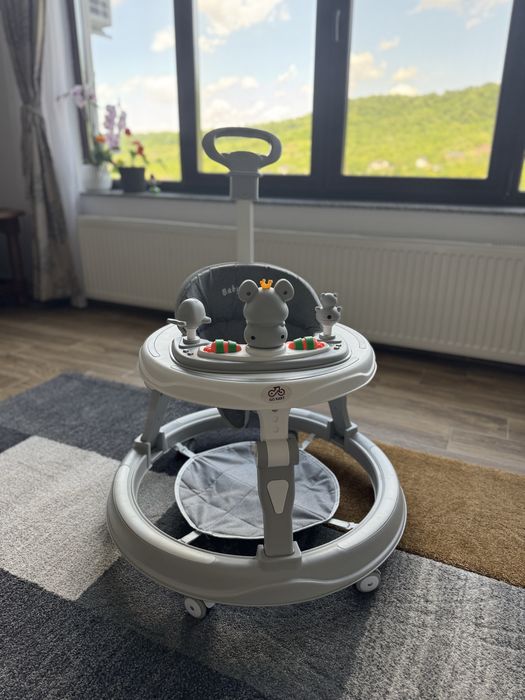 Premergator, Go Kart,3 in1, roti din silicon, muzical, cu salteluta si control parental, +6 luni, gri