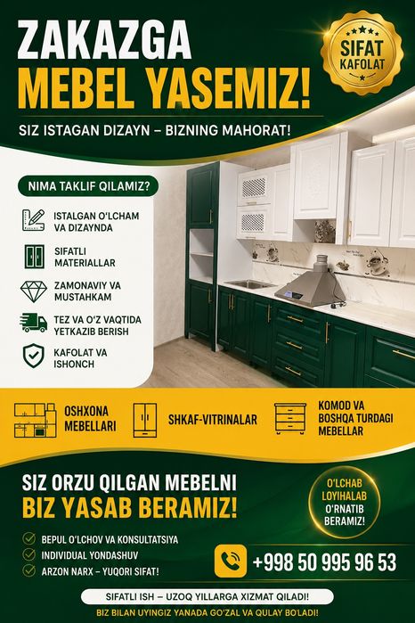 Zakazga mebel yasaymiz! Tel