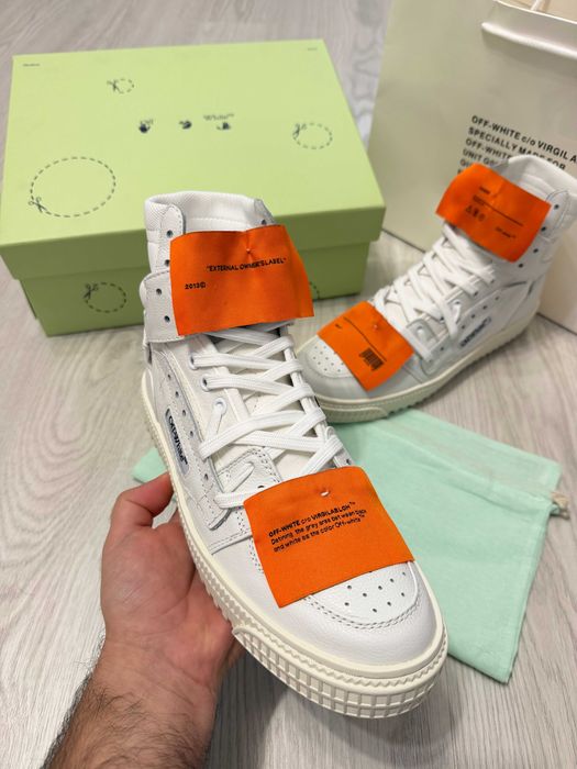 Adidasi Off White Court 3.0 - High White Sneakers Premium din Piele Full Box