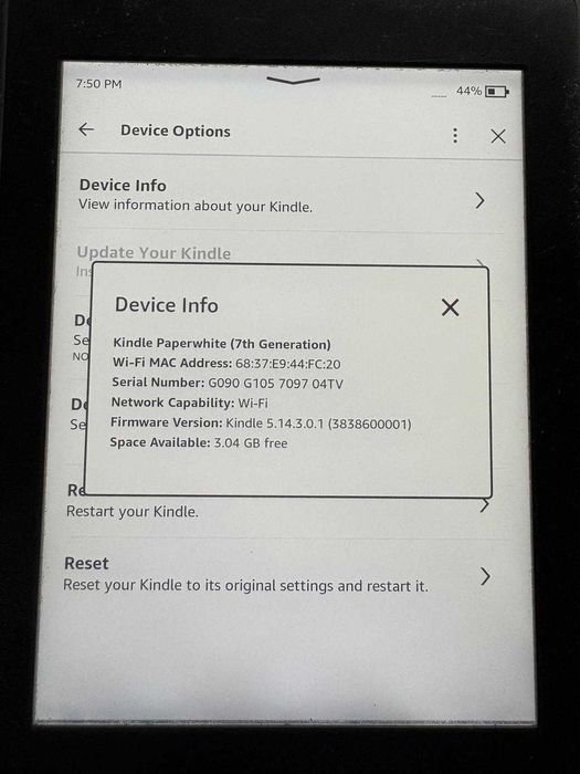 eBook reader Kindle Paperwhite 7th gen 4GB touchscreen wifi iluminat