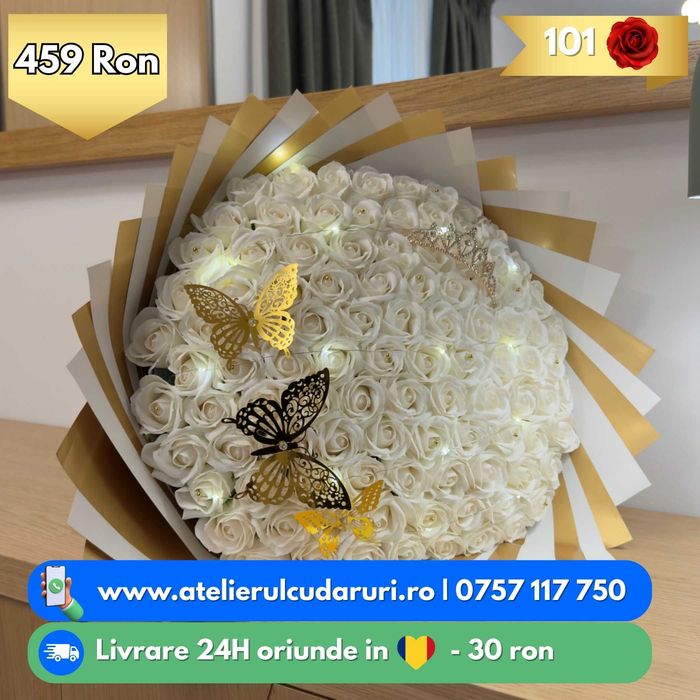 Buchete trandafiri din sapun personalizate + cu sclipici