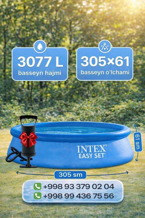 Puflanadigan basseyn Intex Easy set 305x61,3077 litr hajmli+Nasos