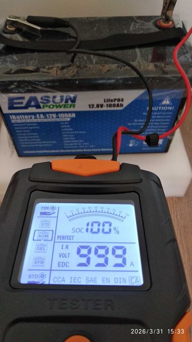 Baterie EASUN 100Ah 12V IR=3mΩ, ZERO Cicluri + CHARGER LIITOKALA 20A