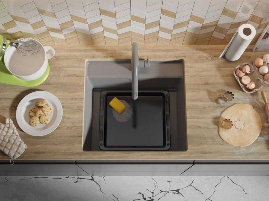 Сива кухненска мивка за вграждане под плот Берген 60 Low 560x530 мм