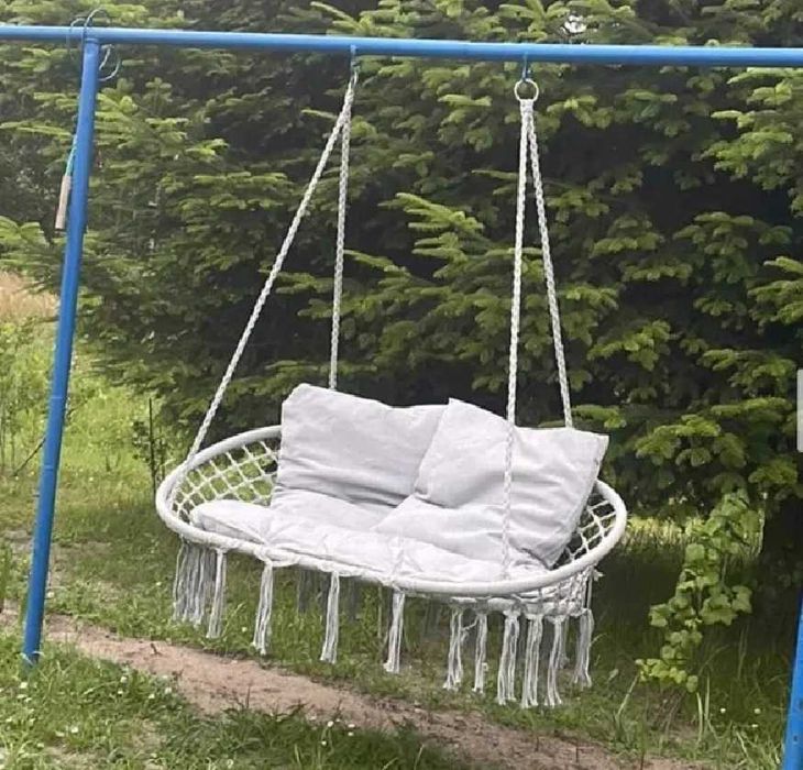 Луксозна Двойна бежова градинска люлка за двама с възглавница