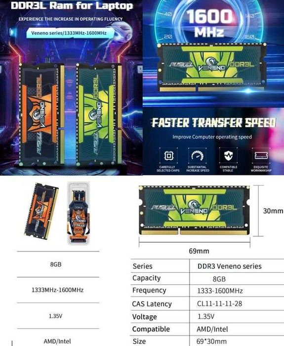 Oперативна Памет за Лаптоп Notebook Преносим Компютър 4GB 8GB DDR3 RAM DDR4 16GB Пълна Съвместимост с Intel/AMD Процесори 260pin 204pin SODIMM SO-DIMM