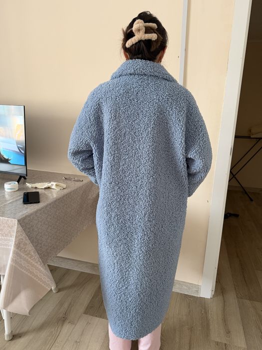 Шубка тедди голубого цвета