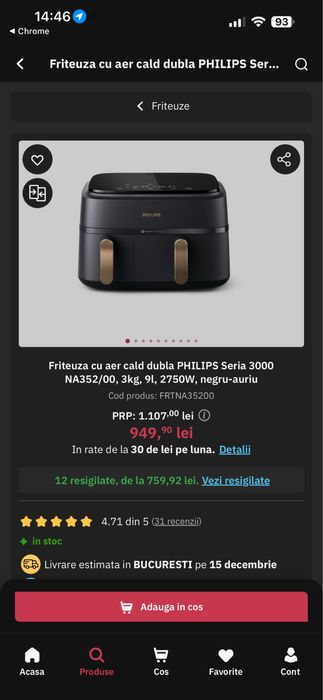 Friteuza cu aer cald dubla PHILIPS