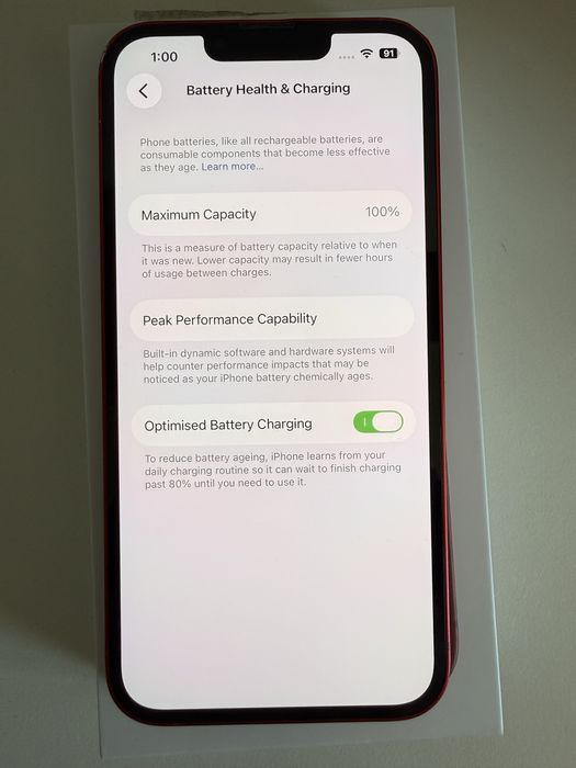 iPhone 13 RED 128GB 100% Battery Health