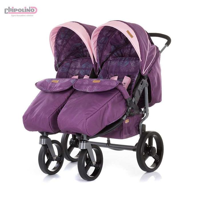 Chipolino Количка за близнаци Туикс аметист, 2 легла 3в1, столче
