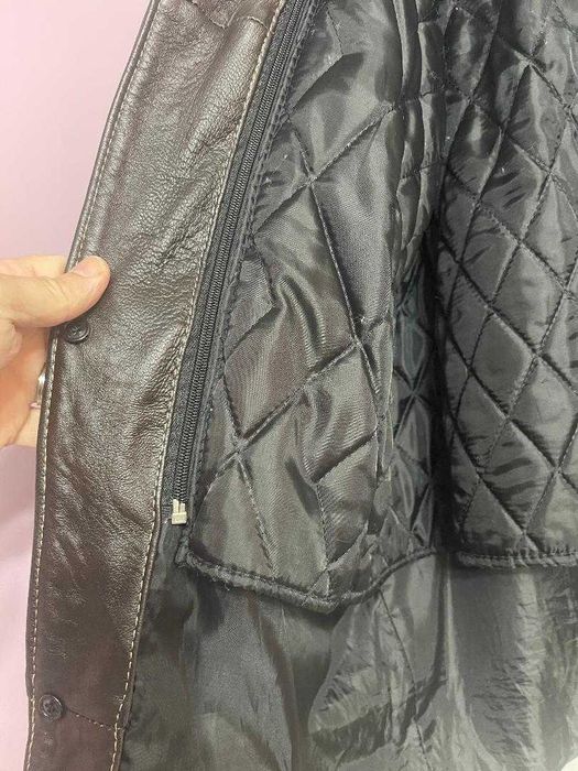 Geaca lunga din piele maro, matlasata - XL