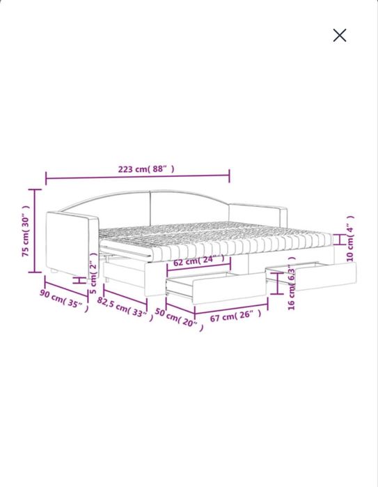 vidaXL Pat de zi cu extensie și sertare, crem, 80x200 cm, textil, pret negociabil