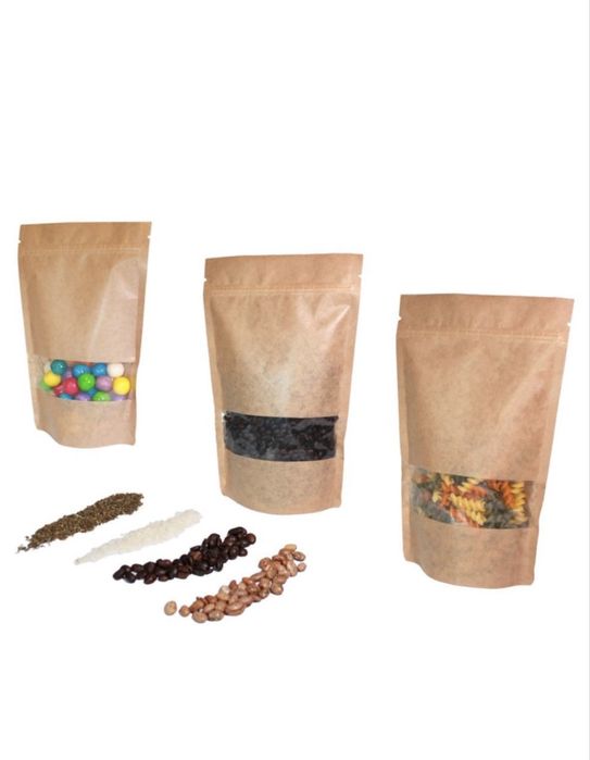Pungi Stand Up Kraft cu fereastra si ziplock