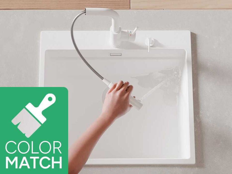 Бял смесител за кухня с изтегляща глава, 2 режима на струя - 3010