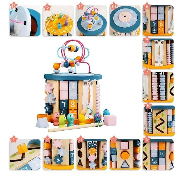 Jucărie Montessori din Lemn Multifuncțională, Cub Educațional