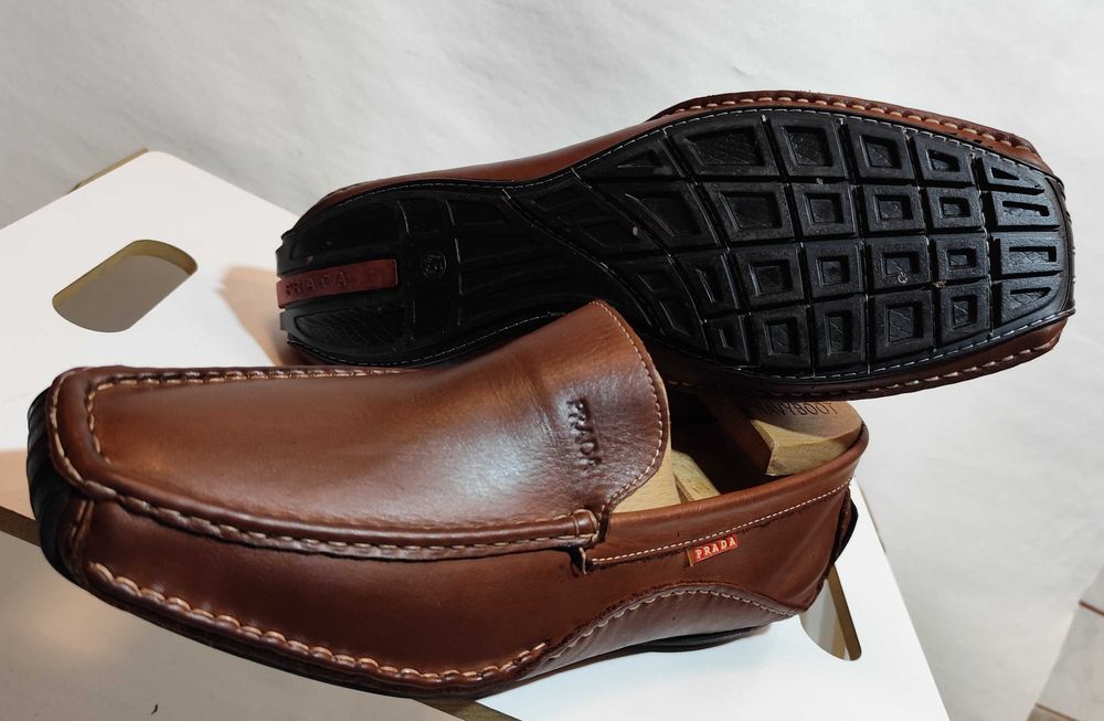 Pantofi de lux 45 45.5 mocasini slip on PRADA piele naturala moale