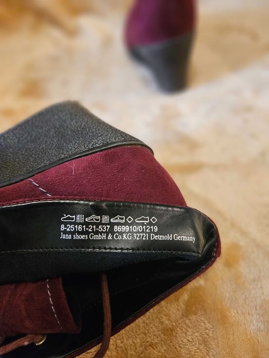 Botine cu toc ghete velur rosu Jana Soft line 40 NOI